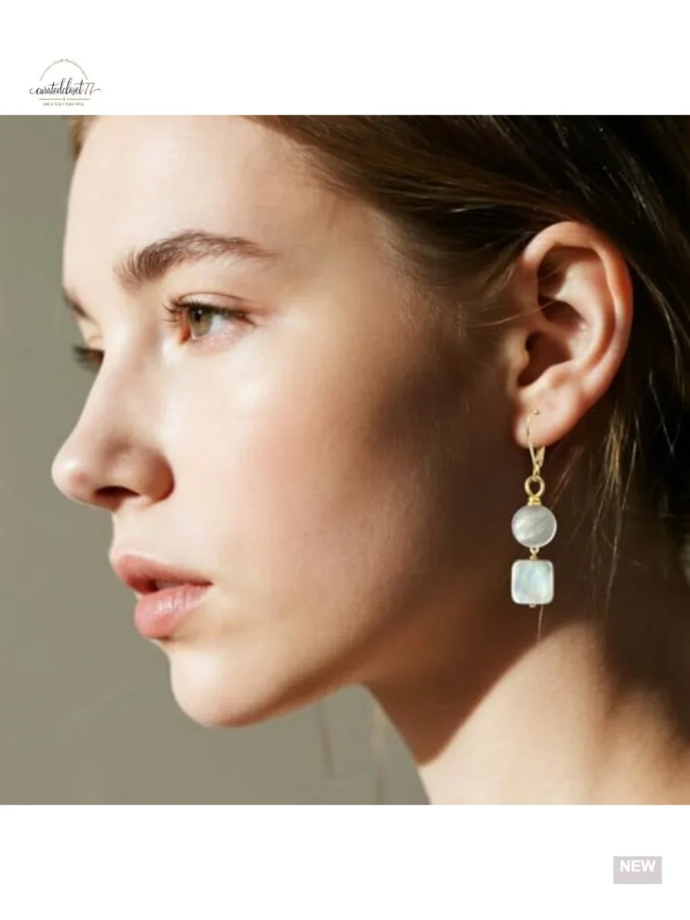 14K Yellow Gold Plated Natural Shell Dangle Drop Earrings